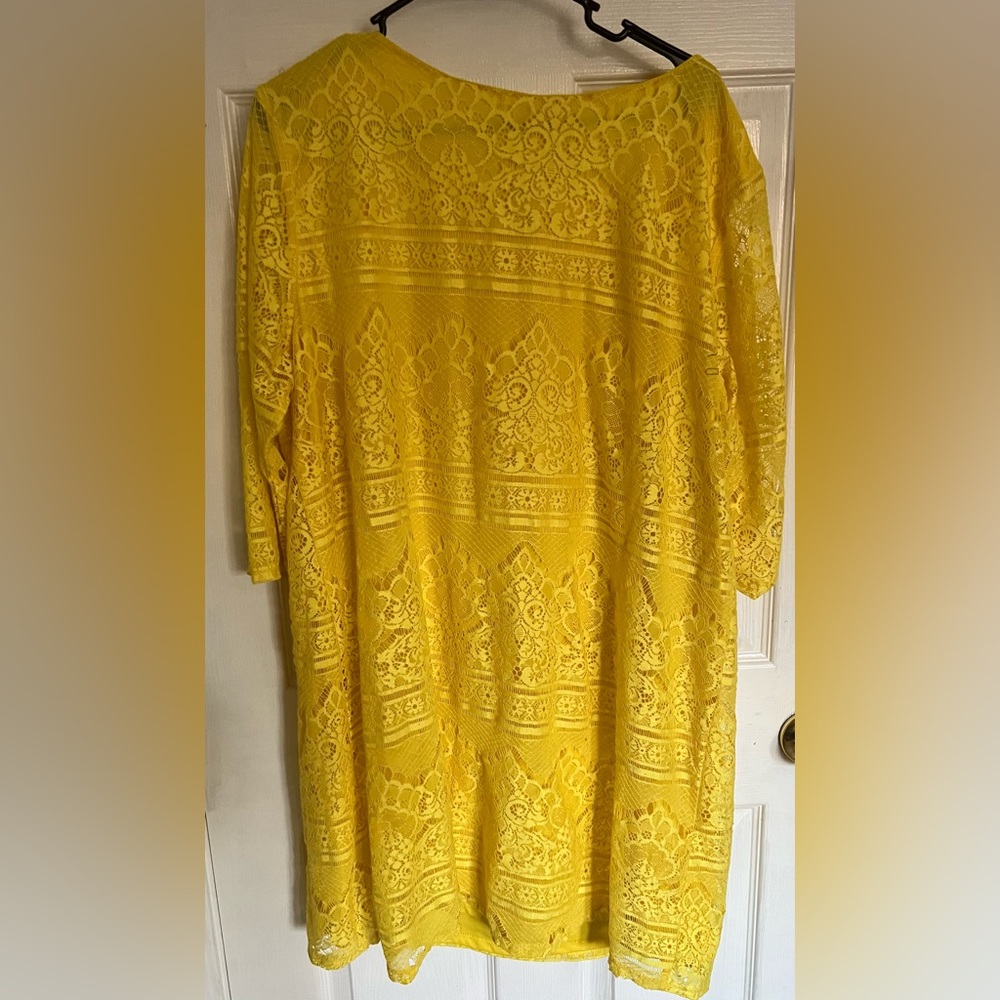 3X bright yellow lace dress